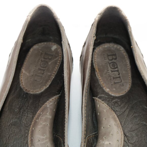 Born Womens Charolette Flats Size 8 Gray Leather Slip On Shoe Flower Embroidered - Picture 7 of 12